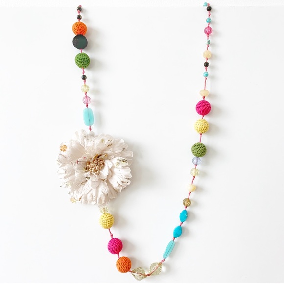 Urban Outfitters Jewelry - Handmade Beaded with flower appliqué necklace